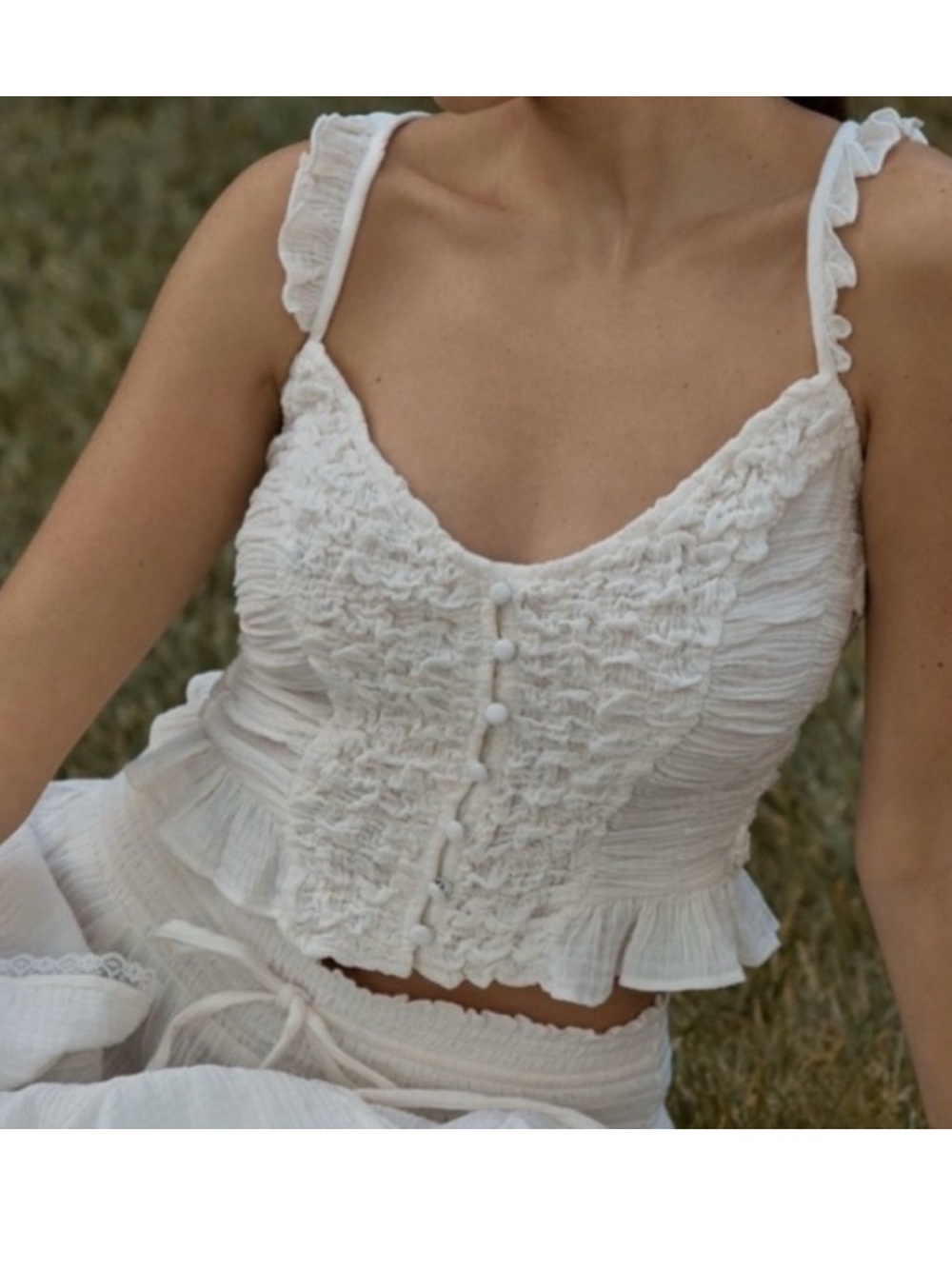 CELANDINE by ANTHROPOLOGIE Smocked Crop Top in White Dahlia M